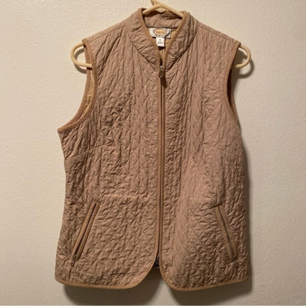 Talbots Vest Women’s Petites Size Medium Tan Pockets Full Zip Up